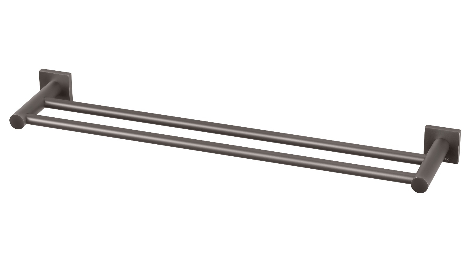 Phoenix Radii 600mm Square Plate Double Towel Rail - Gun Metal