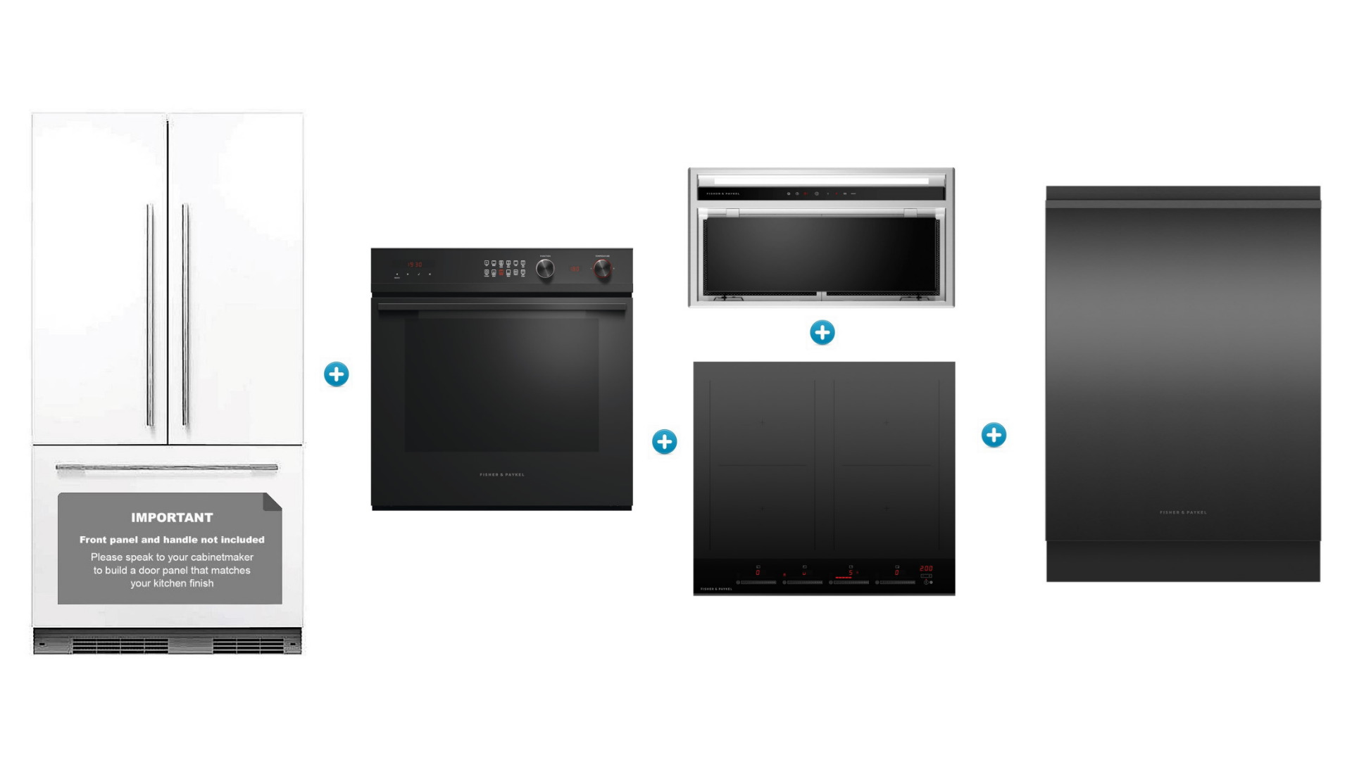 Fisher & Paykel 476L French Door Fridge with Pyrolytic Oven, Induction Cooktop, Undermount Rangehood & Built-Under Dishwasher