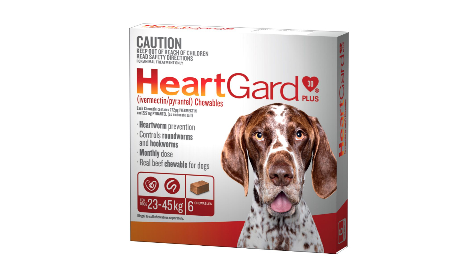 Heartgard Plus WHGDPBR6 Pack of 6 Flea Tick and Worming Treatment for Dog - 23-45kg