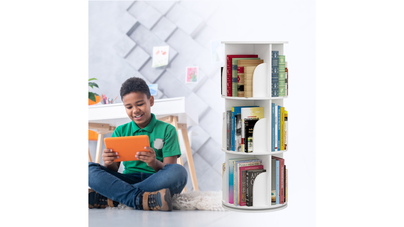Nomi 3 layer Rotating Bookshelf Harvey Norman