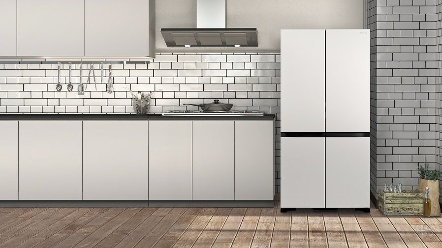 Hitachi 638L 4 Door French Door Fridge Glass Matte White Harvey Norman