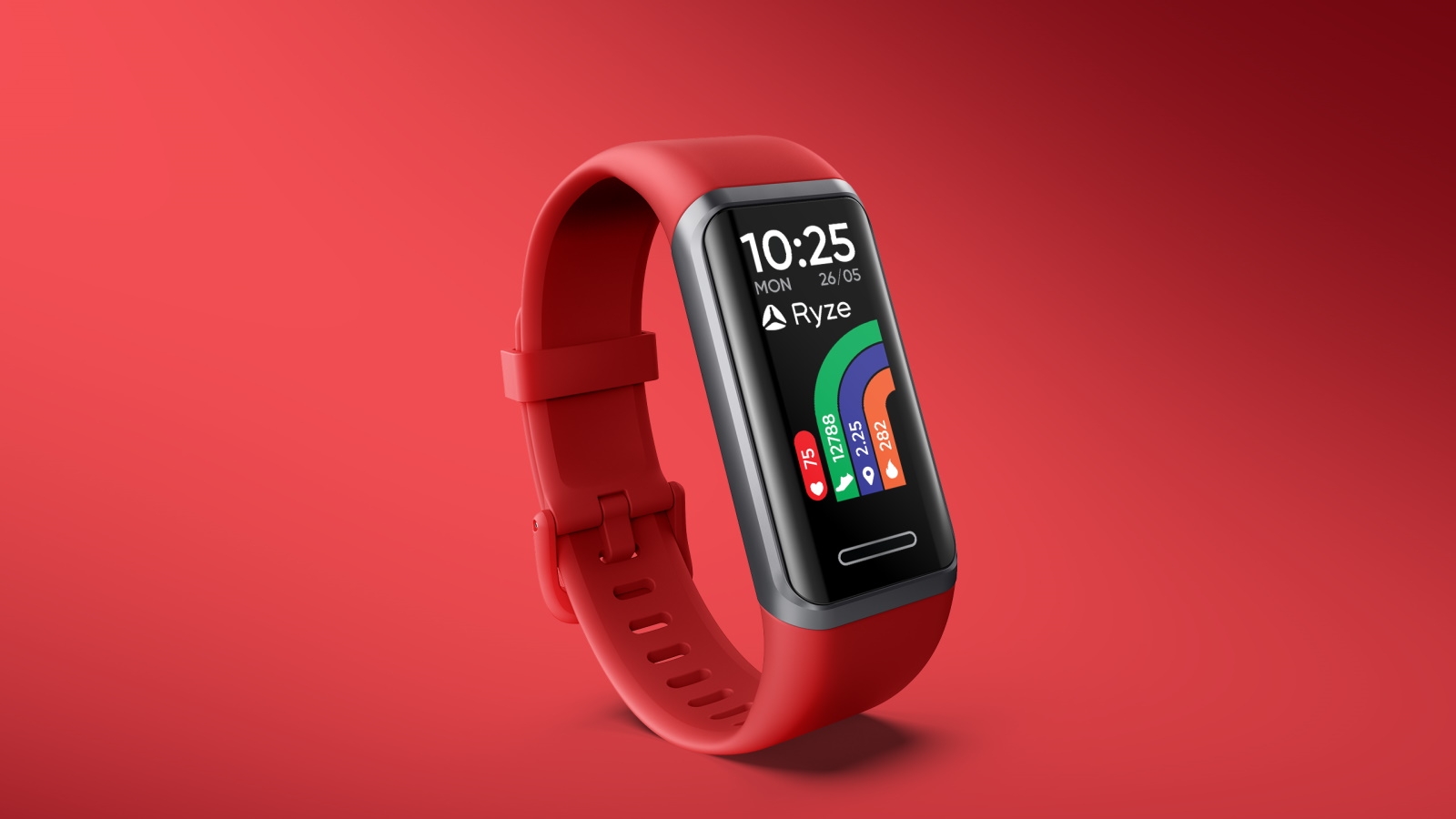 Ryze Elevate Fitness & Wellbeing Smart Watch Dark Grey with Red Strap