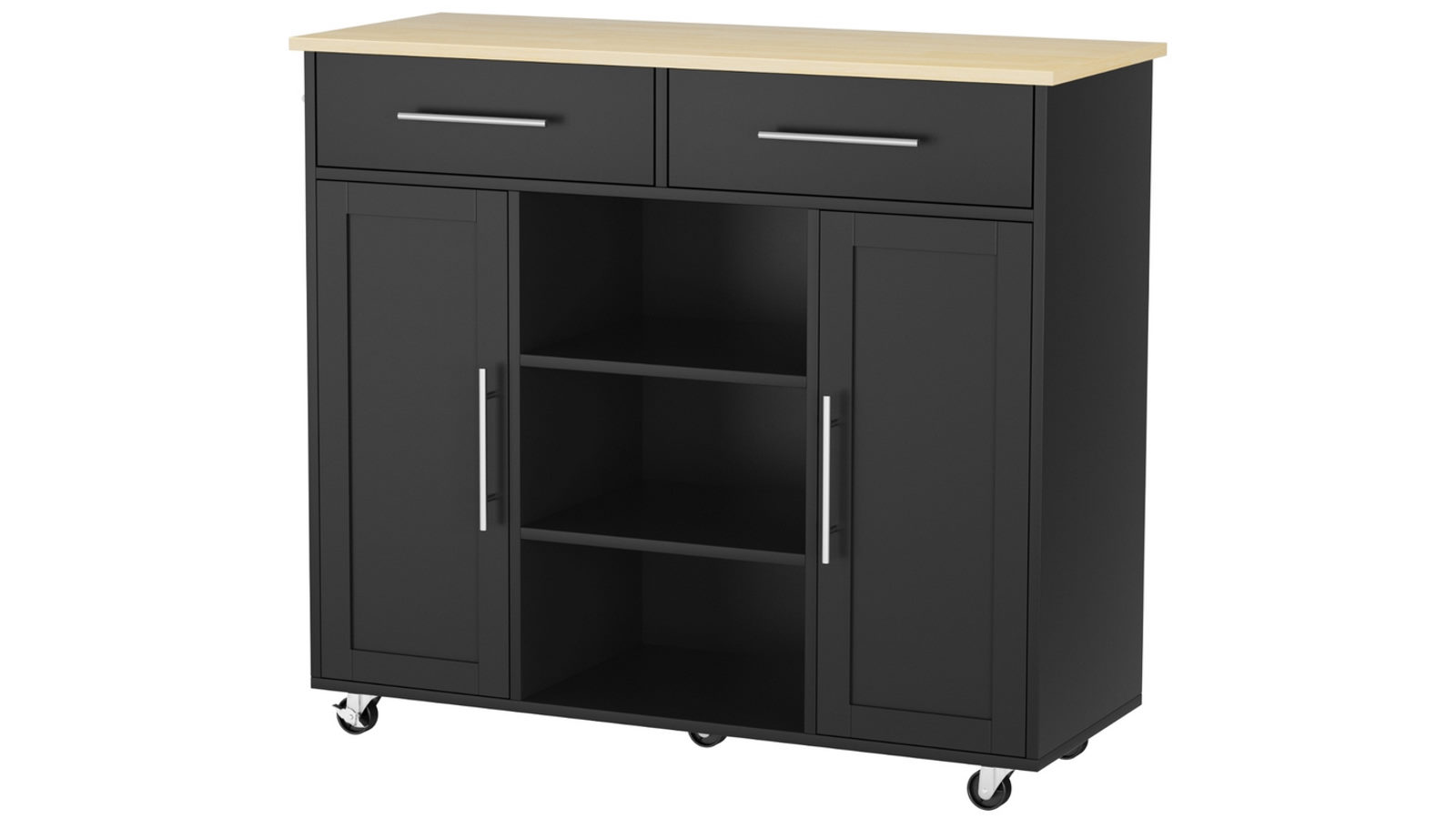 Artiss 100cm Kitchen Island Trolley Rolling Serving Cart Storage Drawer Cabinet - Black