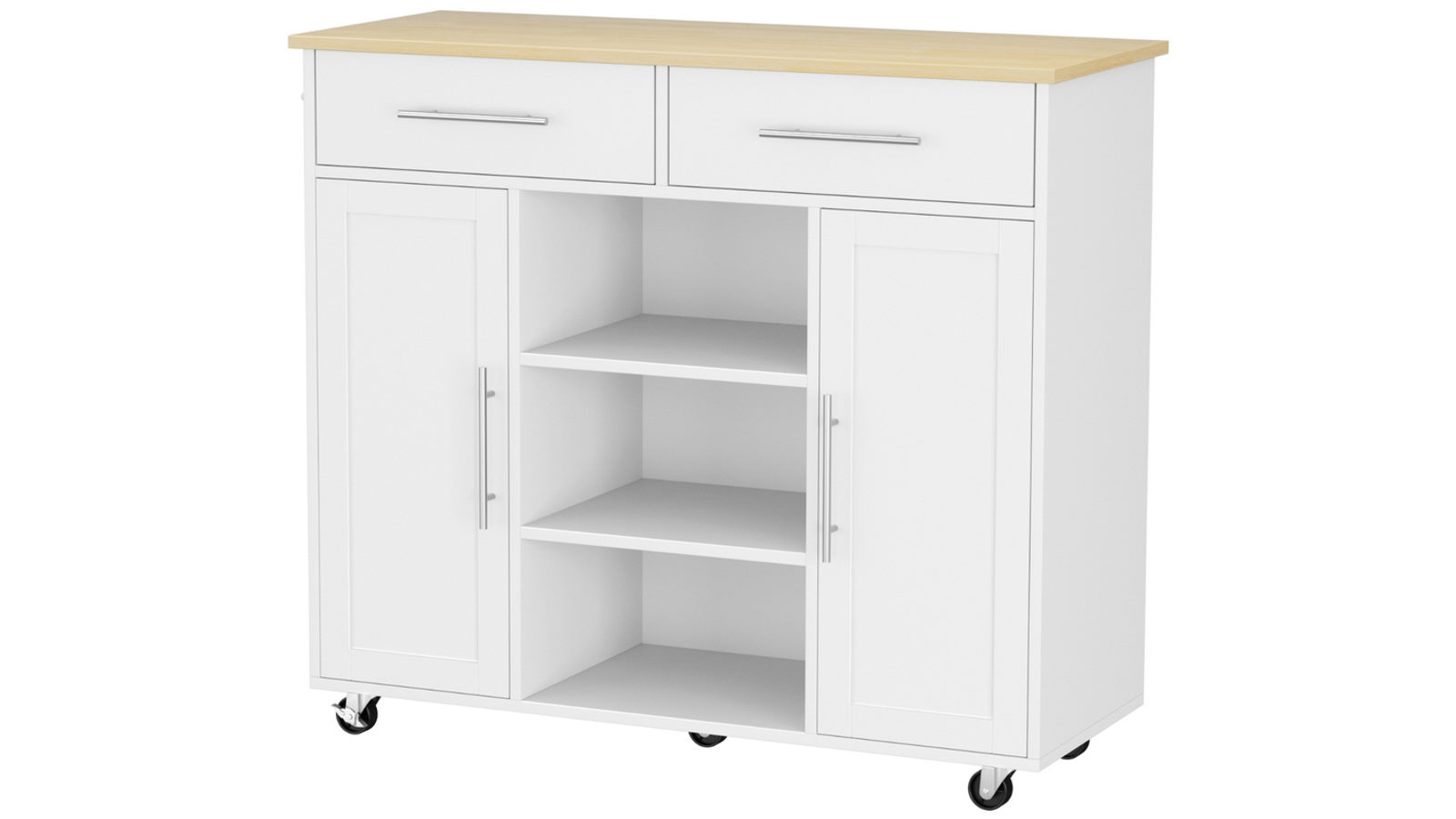 Artiss 100cm Kitchen Island Trolley Rolling Serving Cart Storage Drawer Cabinet - White
