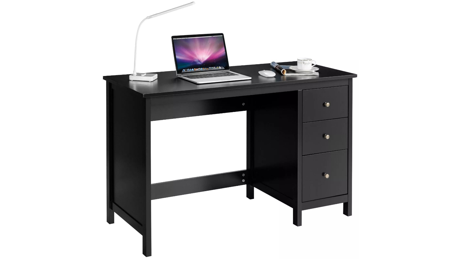 Pretty & Practical 3-Drawer Black Modern Computer Desk 