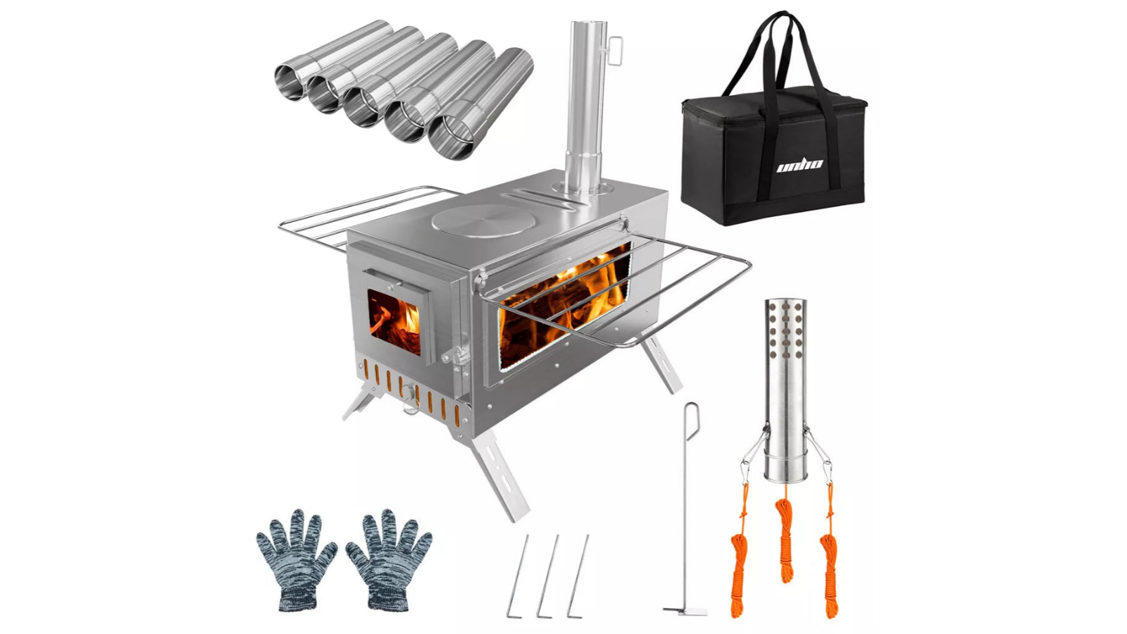 Pretty & Practical Portable Camping Wood Burning Stove with 7 Chimney Pipe