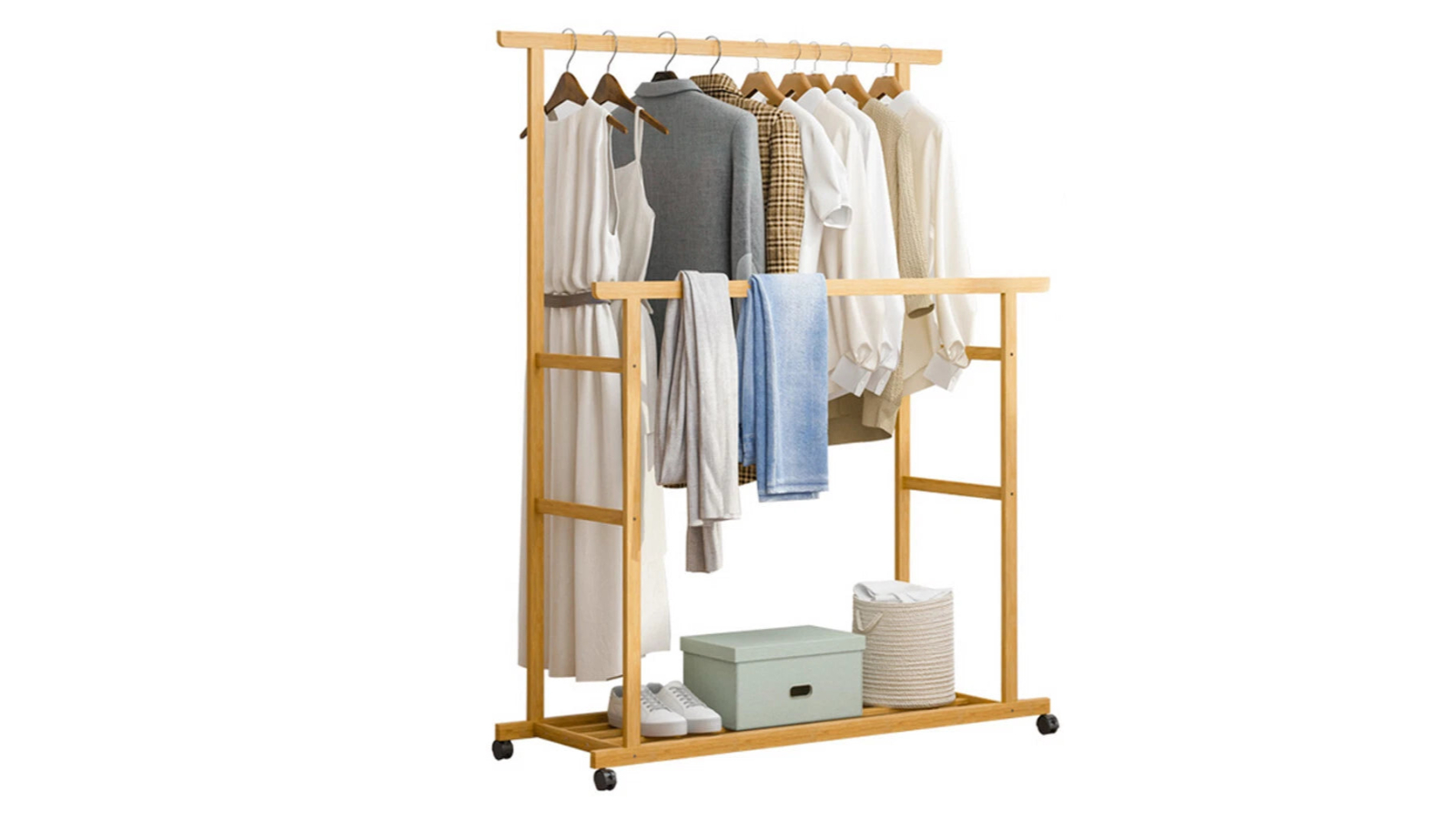 Pretty & Practical Heavy Duty Bamboo Clothes Stand - Natural Wood
