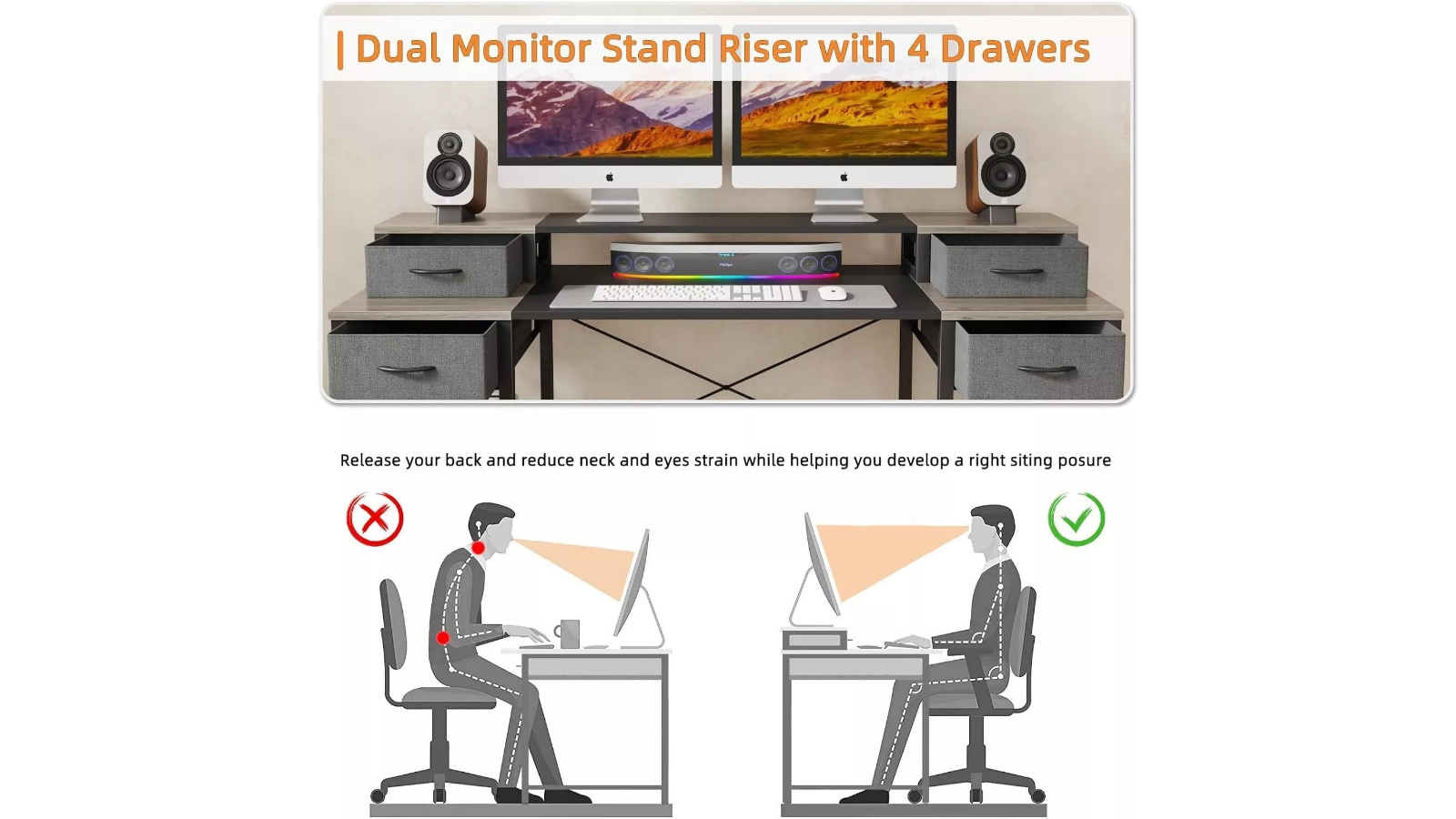 Pretty & Practical 4-Drawer Computer Desk with Monitor Stand