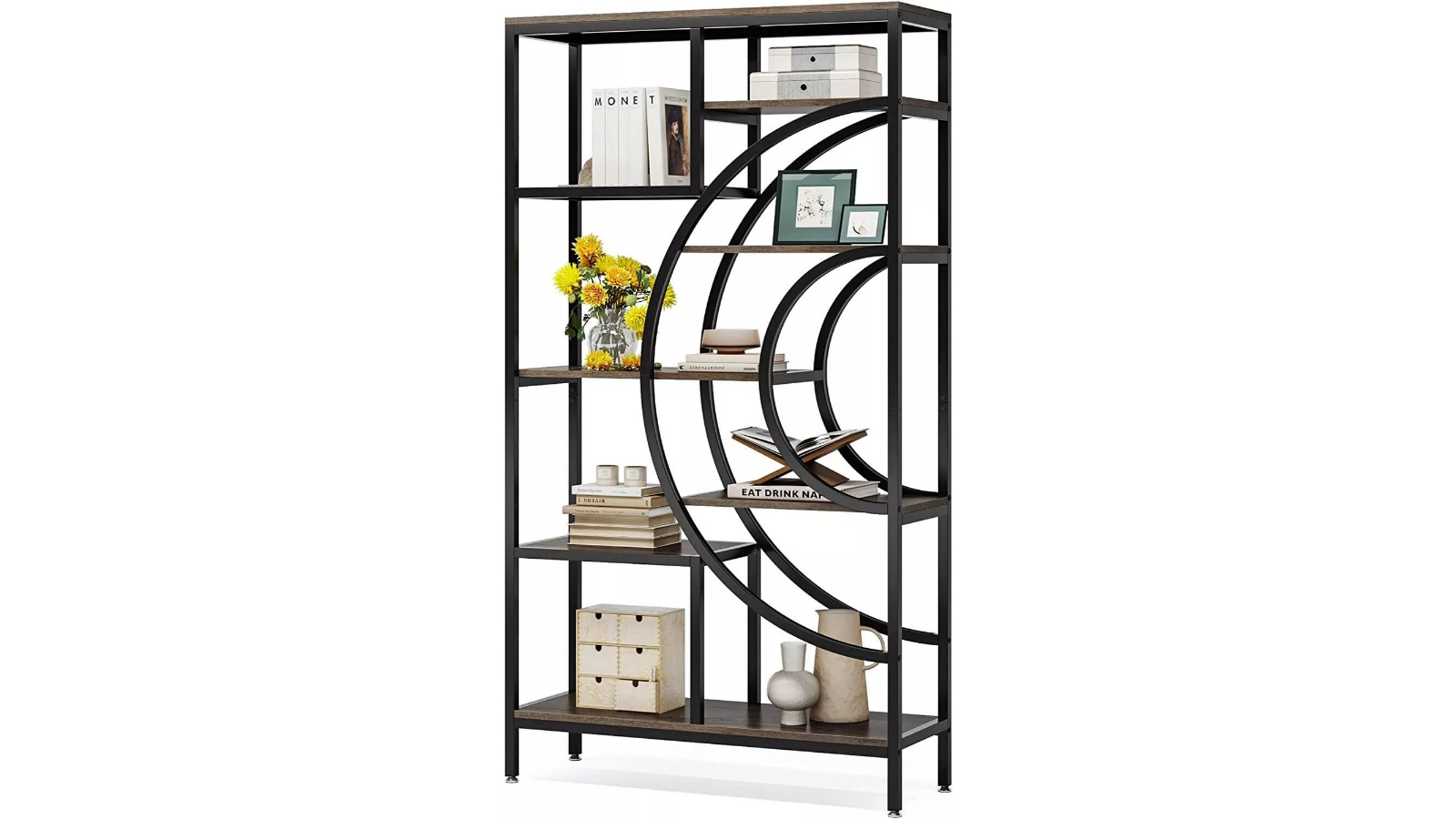 Pretty & Practical 8-Tier Geometric Industrial Bookcase Display Storage Organizer
