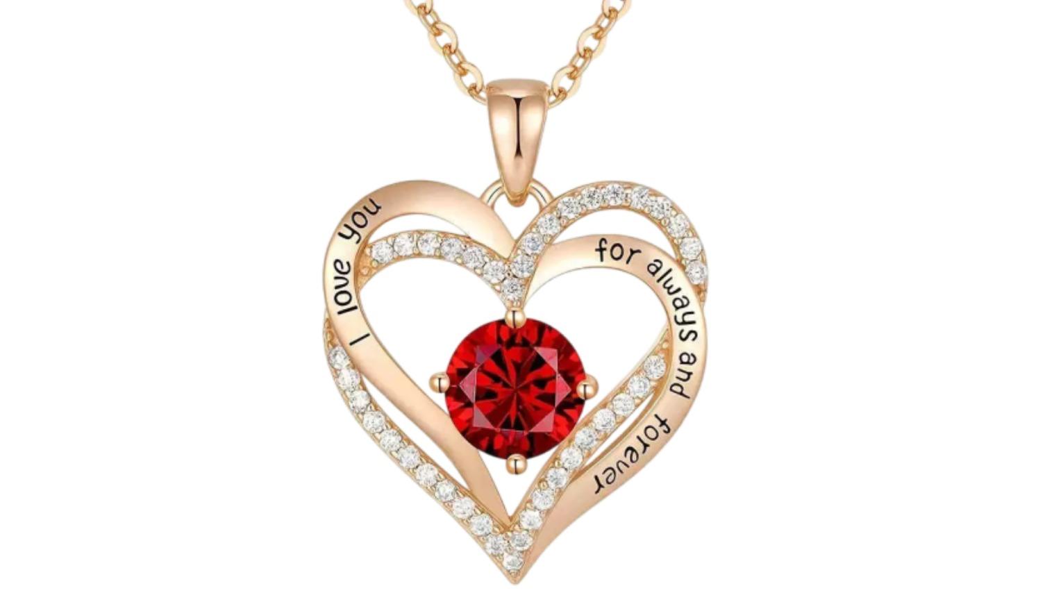 NNEOBA Red Zircon Pendant Necklace in Rose Gift Box