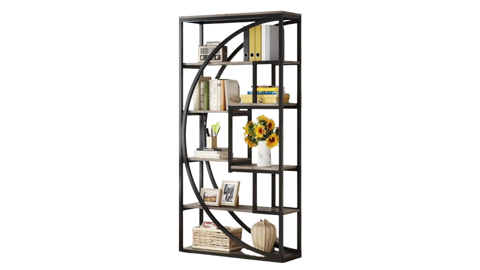 Pretty & Practical 8-Tier Geometric Industrial Bookcase Storage Organizer