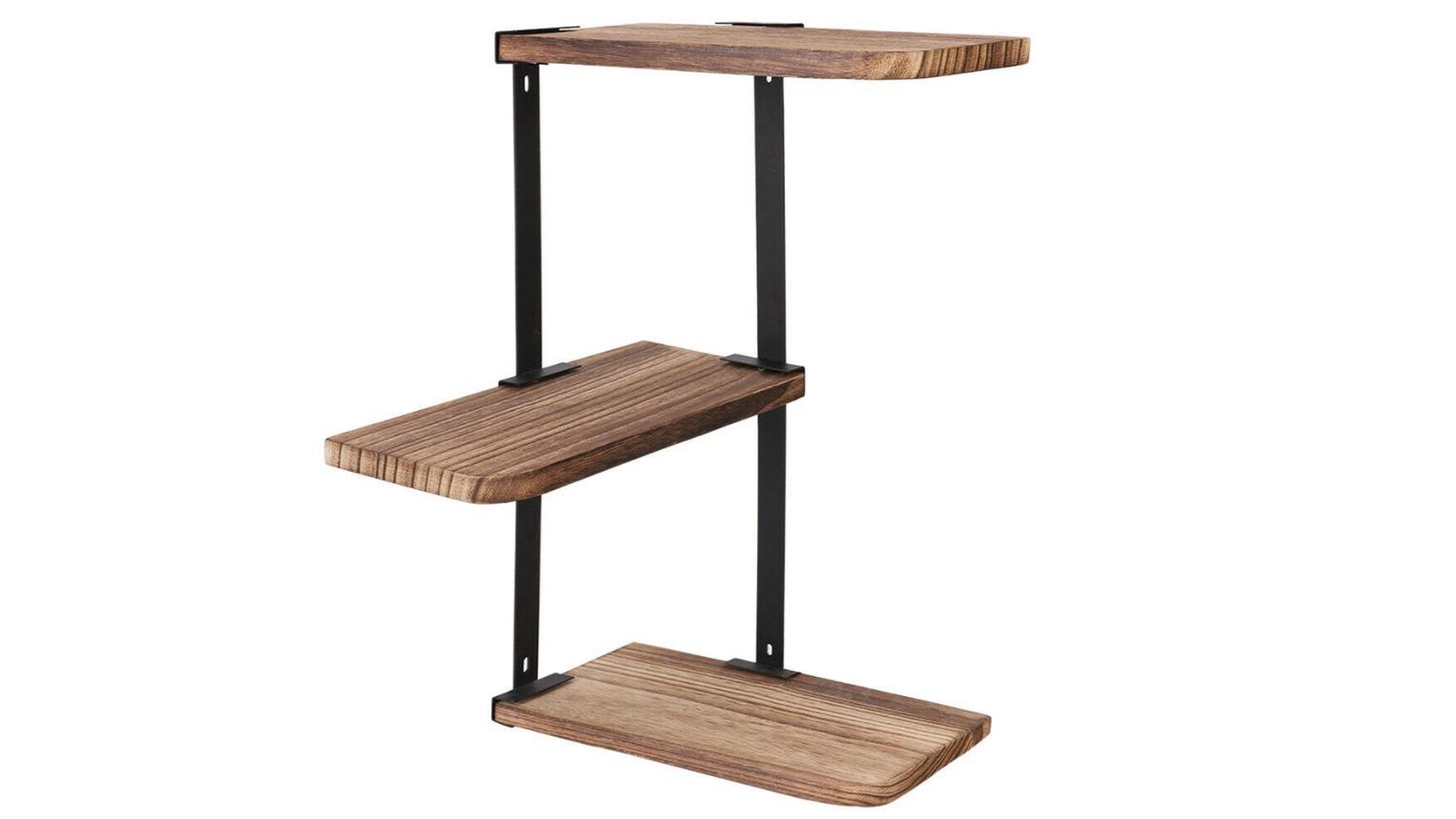 Pretty & Practical Wall-Mounted Corner Shelf in Rustic Wood Finish