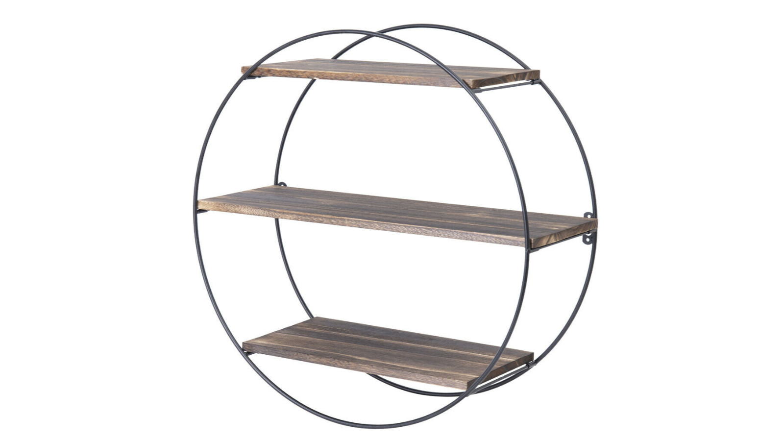 Pretty & Practical Large Round Metal and Wood Wall Shelf for Home Storage