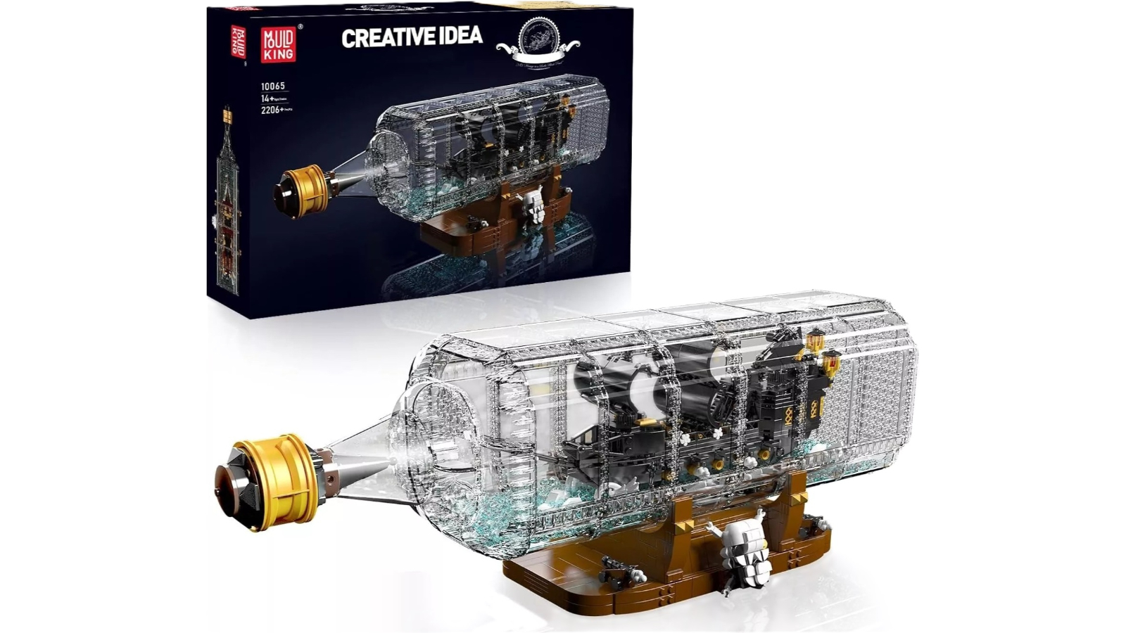 Mould King 2206 Piece Drifting Bottle Black Pearl Ship Stem Gift Toy