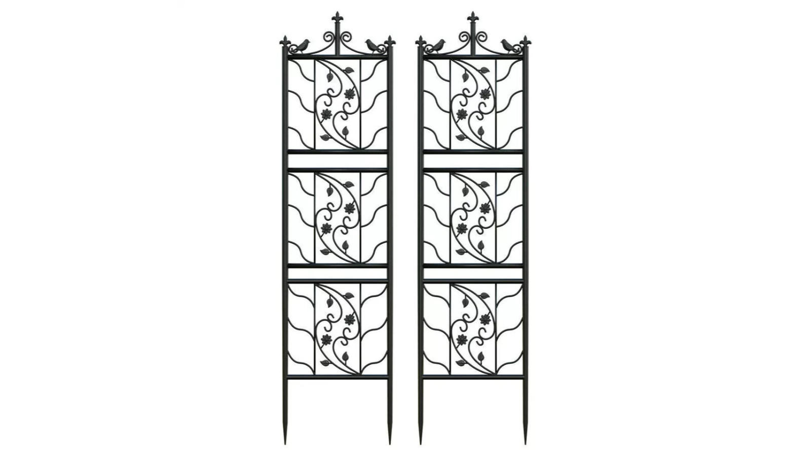Pretty & Practical 2 Piece Thick Metal Garden Trellis Bird and Leaf Climbing Support