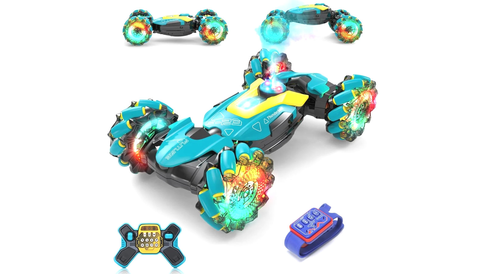 Deerc Gesture Sensing RC Stunt Car with Fog Mist and Music 4WD Hand Controlled Toy