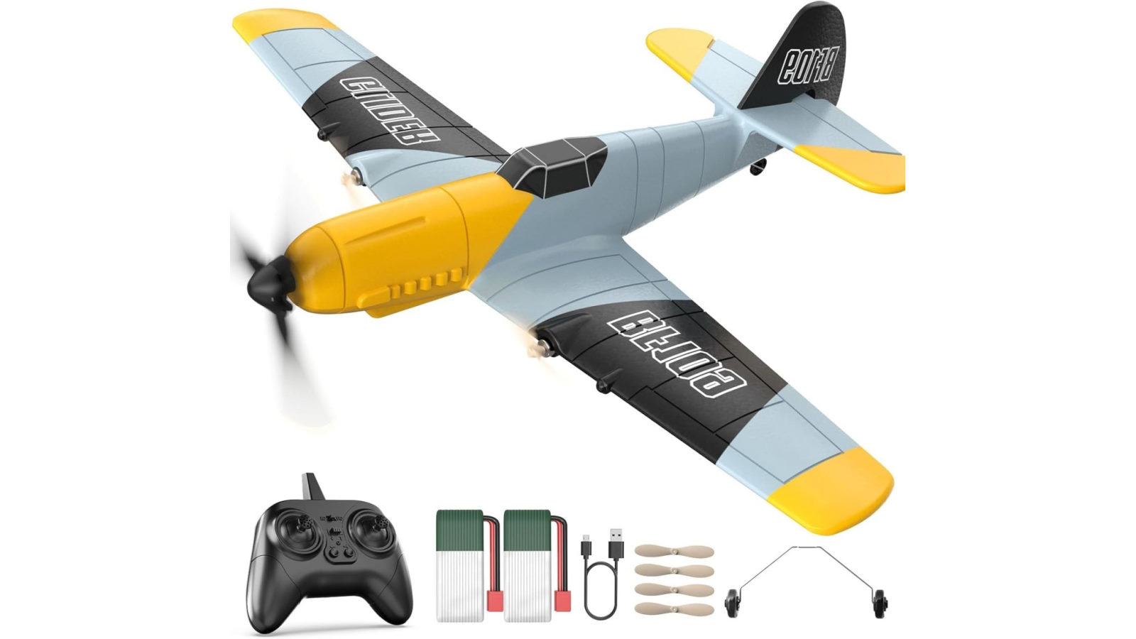 Deerc RC Plane 3 Channel BF-109 Remote Control Airplane 6-axis Gyro Stabilizer 2 Batteries