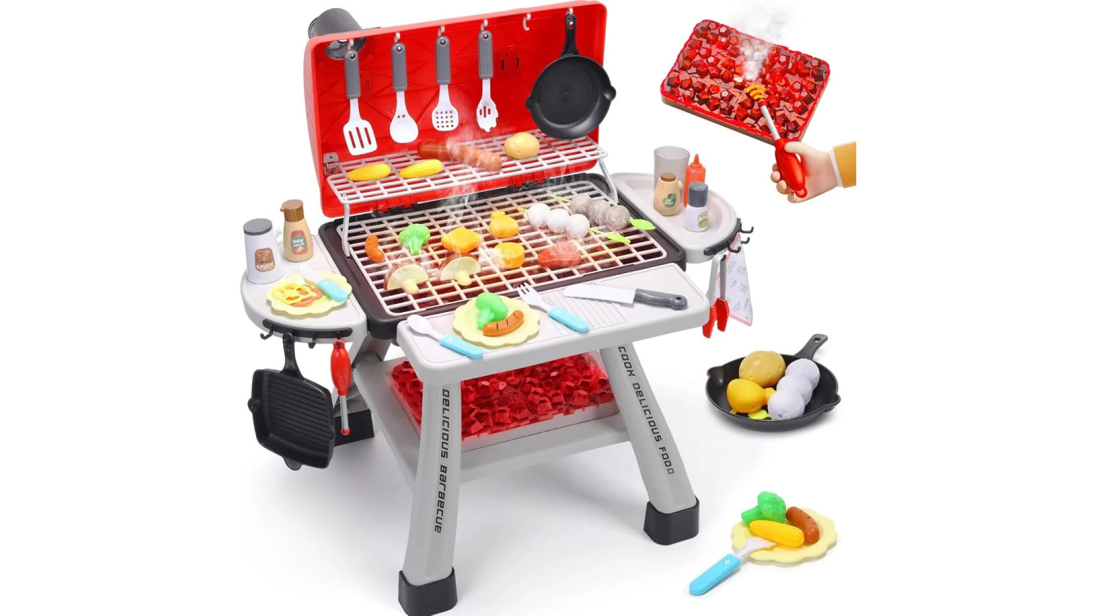 Cute Stone Kids Grill Playset BBQ Set Cooking Toy Pretend Kitchen Playset