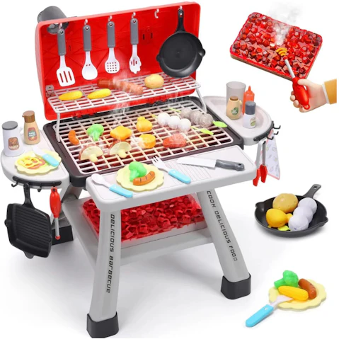 Cute Stone Kids Grill Playset BBQ Set Cooking Toy Pretend Kitchen Playset