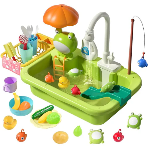 CUTE STONE Play Kitchen Sink Toy with Running Water