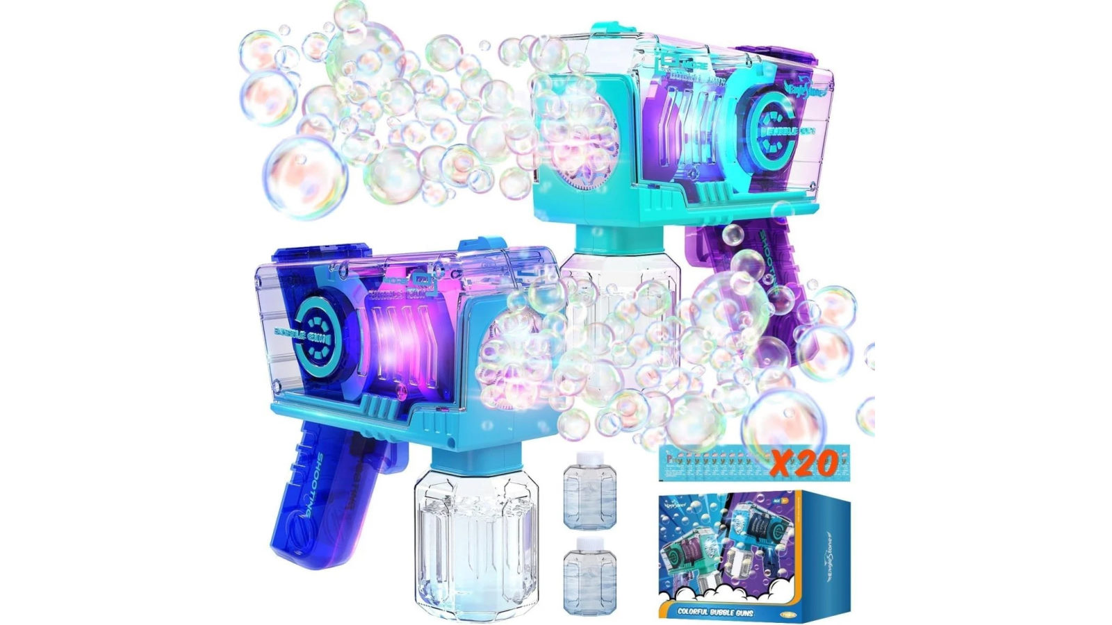Eaglestone Bubble Gun for Kids 2 Packs Automatic Bubble Machine with LED Lights