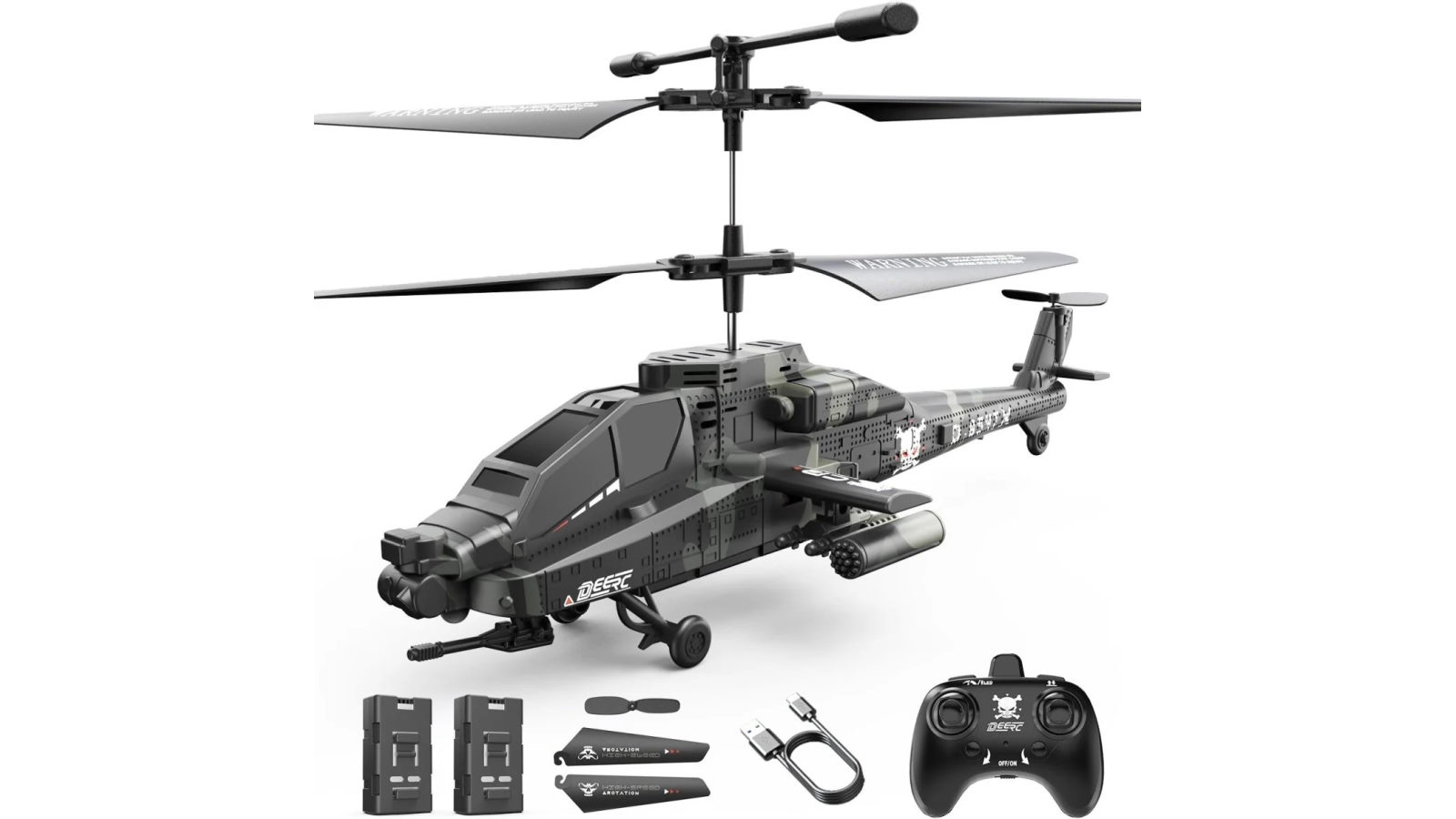 Deerc Apache RC Helicopter for Kids and Adults Military Remote Control Toy