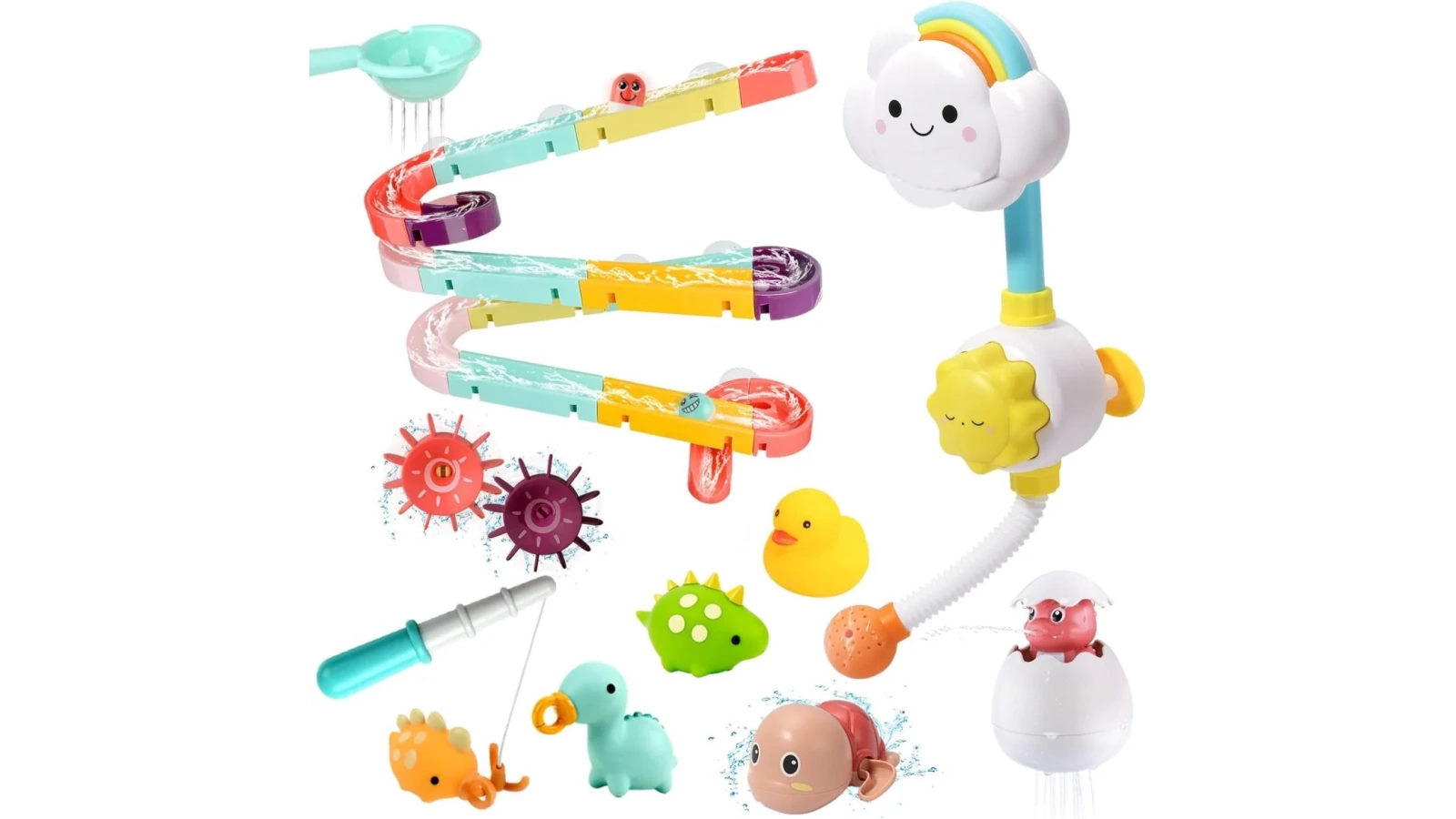 Cute Stone Bath Toy Bathtub Playset with Shower Rubber Duck for Toddlers Babies