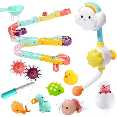 Cute Stone Bath Toy Bathtub Playset with Shower Rubber Duck for Toddlers Babies