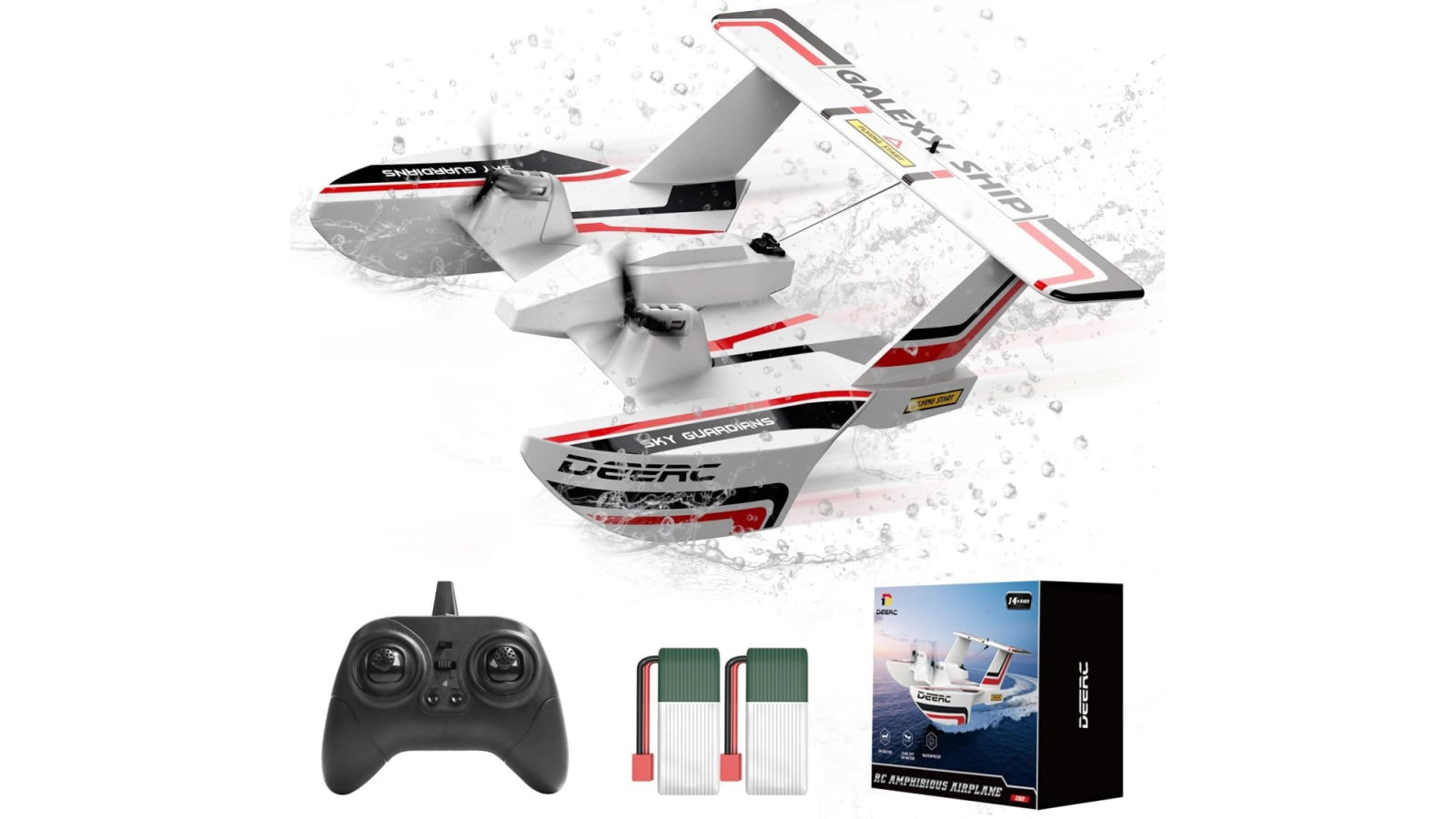 Deerc RC Plane for Water Land & Air 3CH Remote Control Airplane with 2 Batteries