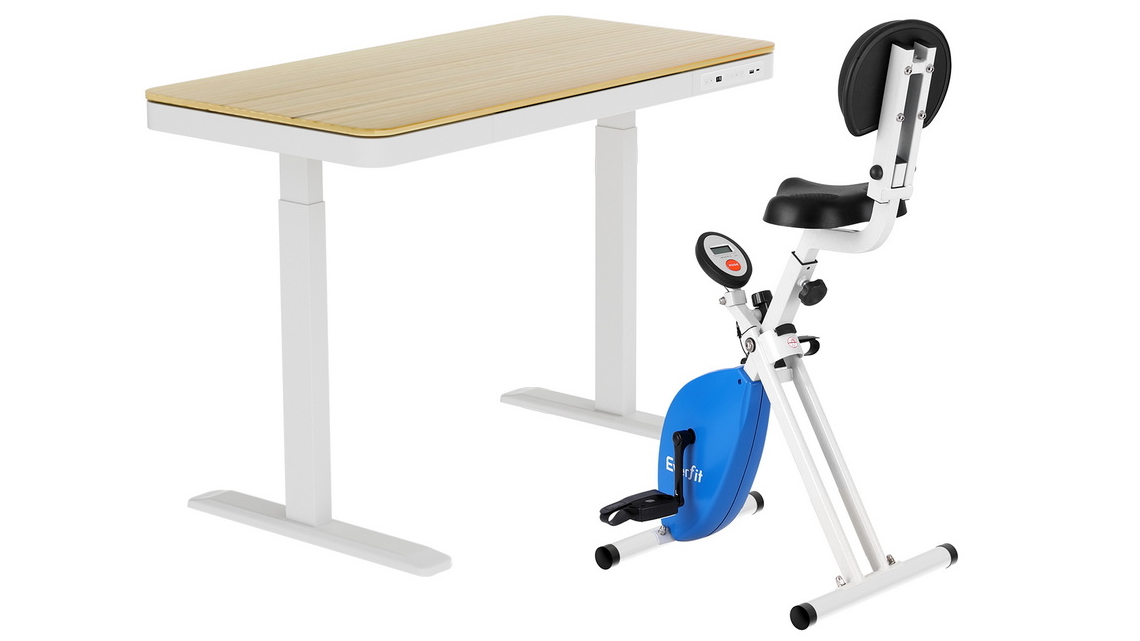 Artiss Under Desk Folding X-Bike with 120cm Oak Automatic Standing Desk