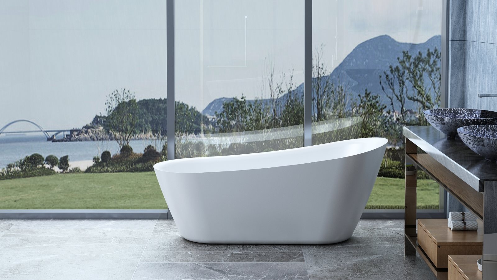Studio 1 Del-Mar 1700mm Single Back Thin Edge Freestanding Bath