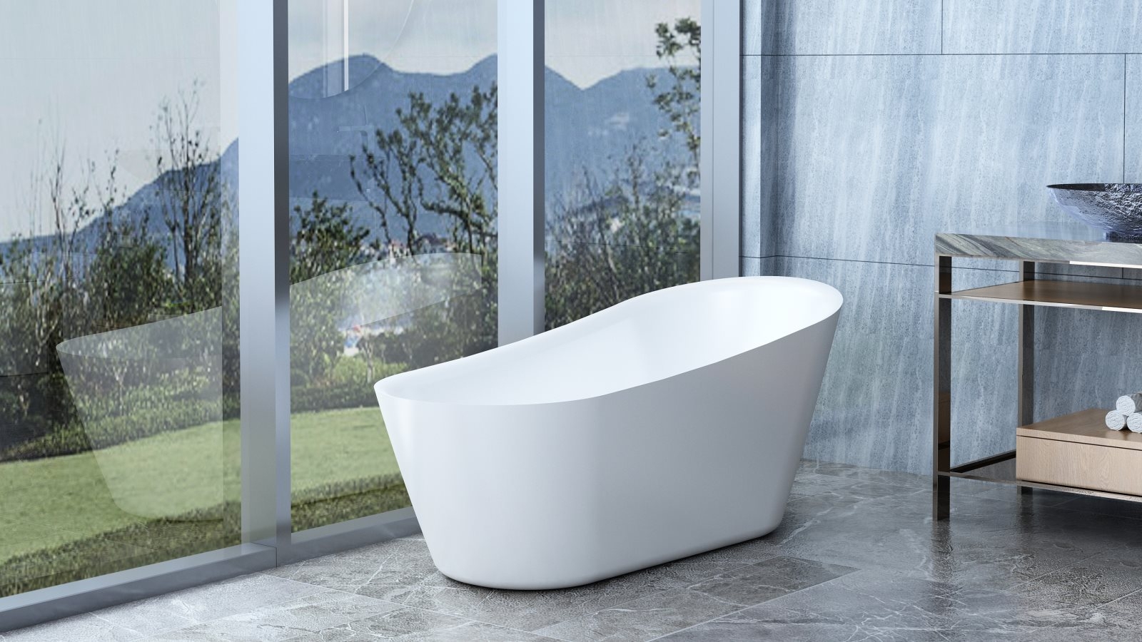 Studio 1 DelMar 1700mm Single Back Thin Edge Freestanding Bath