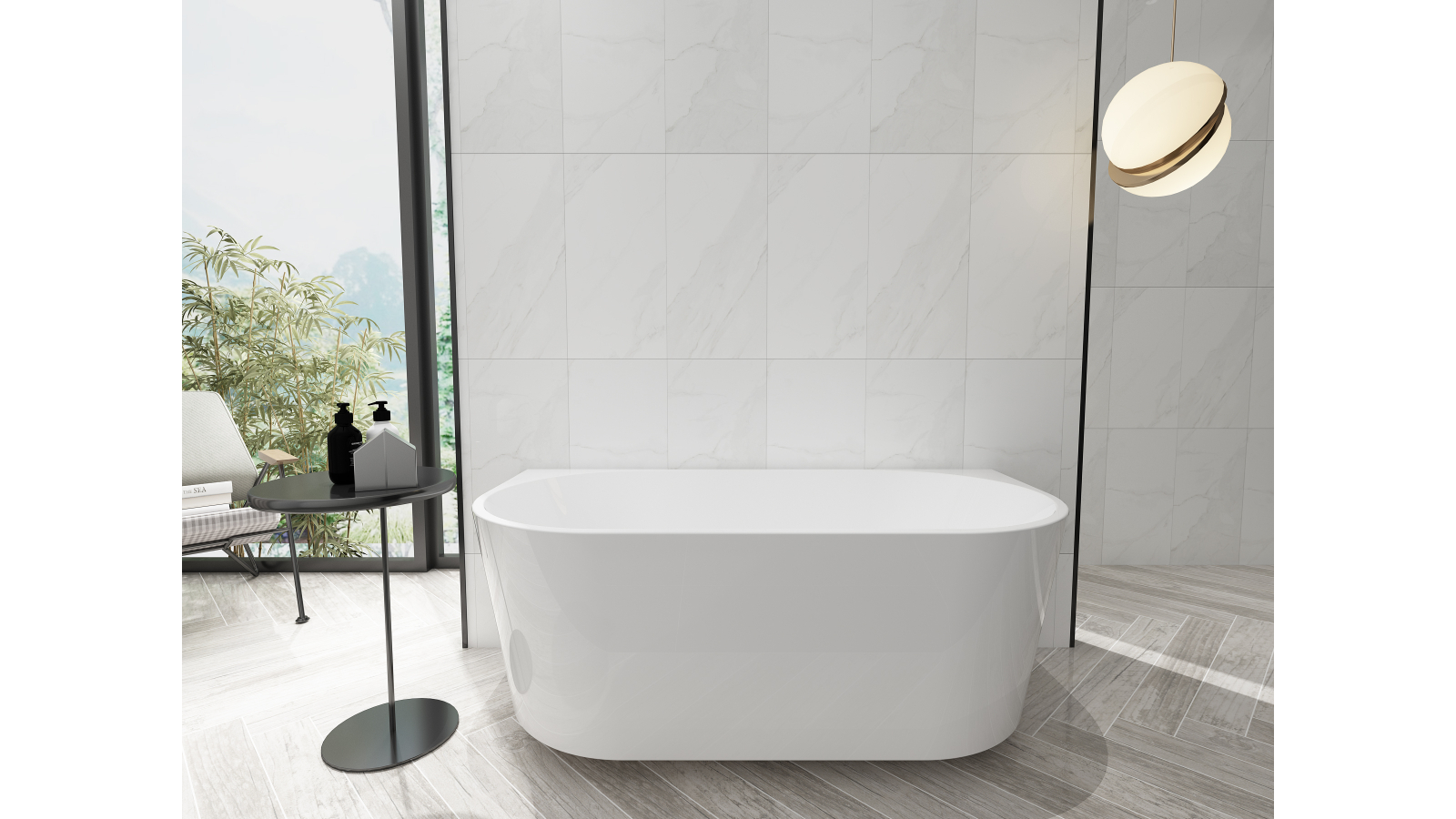 Studio 1 Domino 1500 Back-to-Wall Freestanding Bath - Gloss White