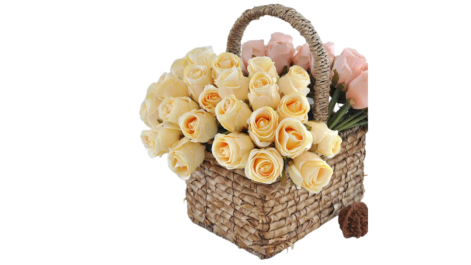 NNEOBA 12 Piece Artificial Rose Flowers Bouquet Silk Floral - Light Yellow