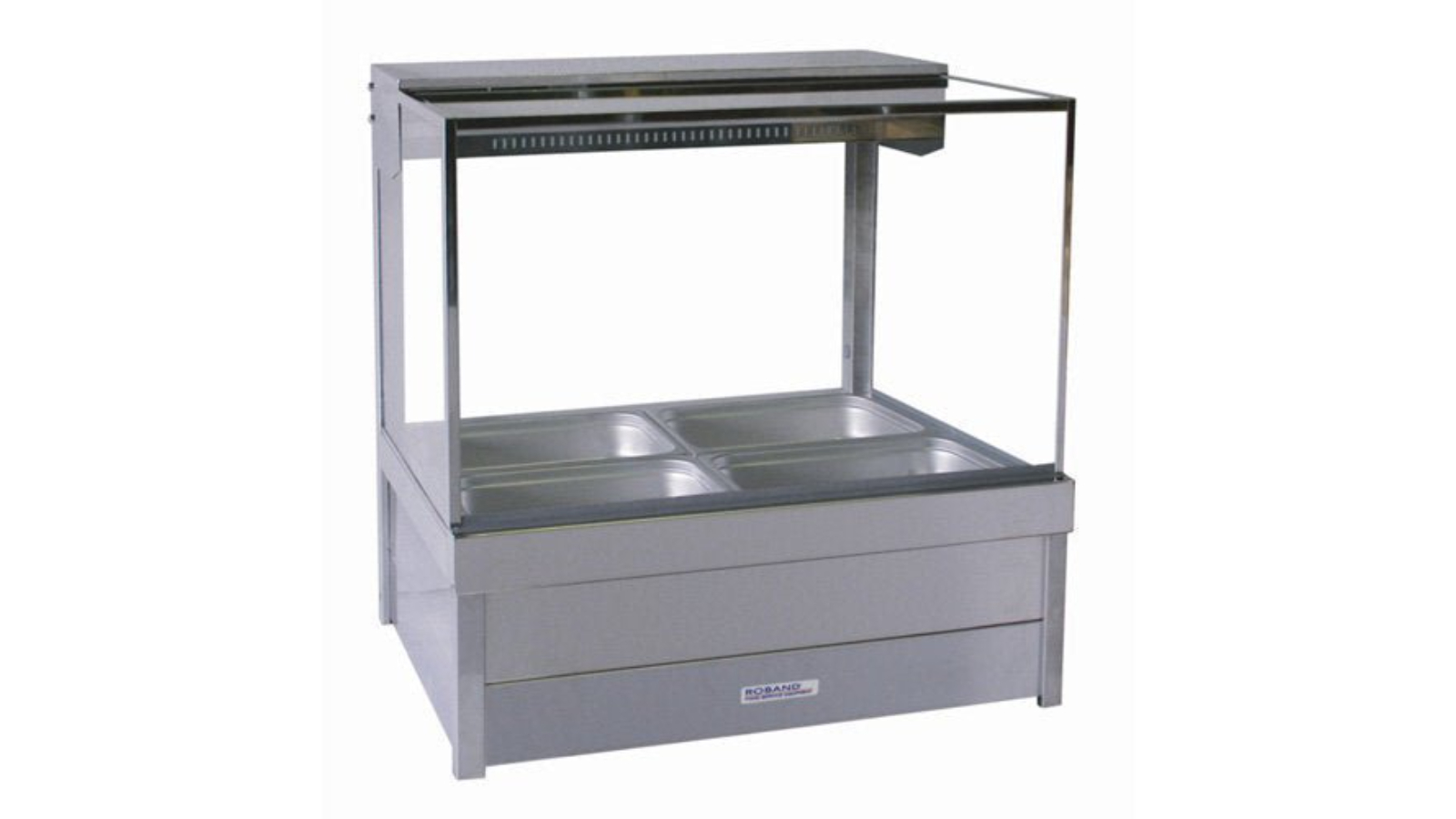 Roband 4-Pan Double Row Square Glass Hot Food Display Bar