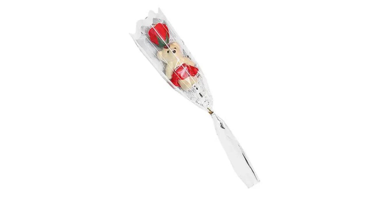 NNEOBA Handmade Bear Rose Soap Flower Bouquet - Red