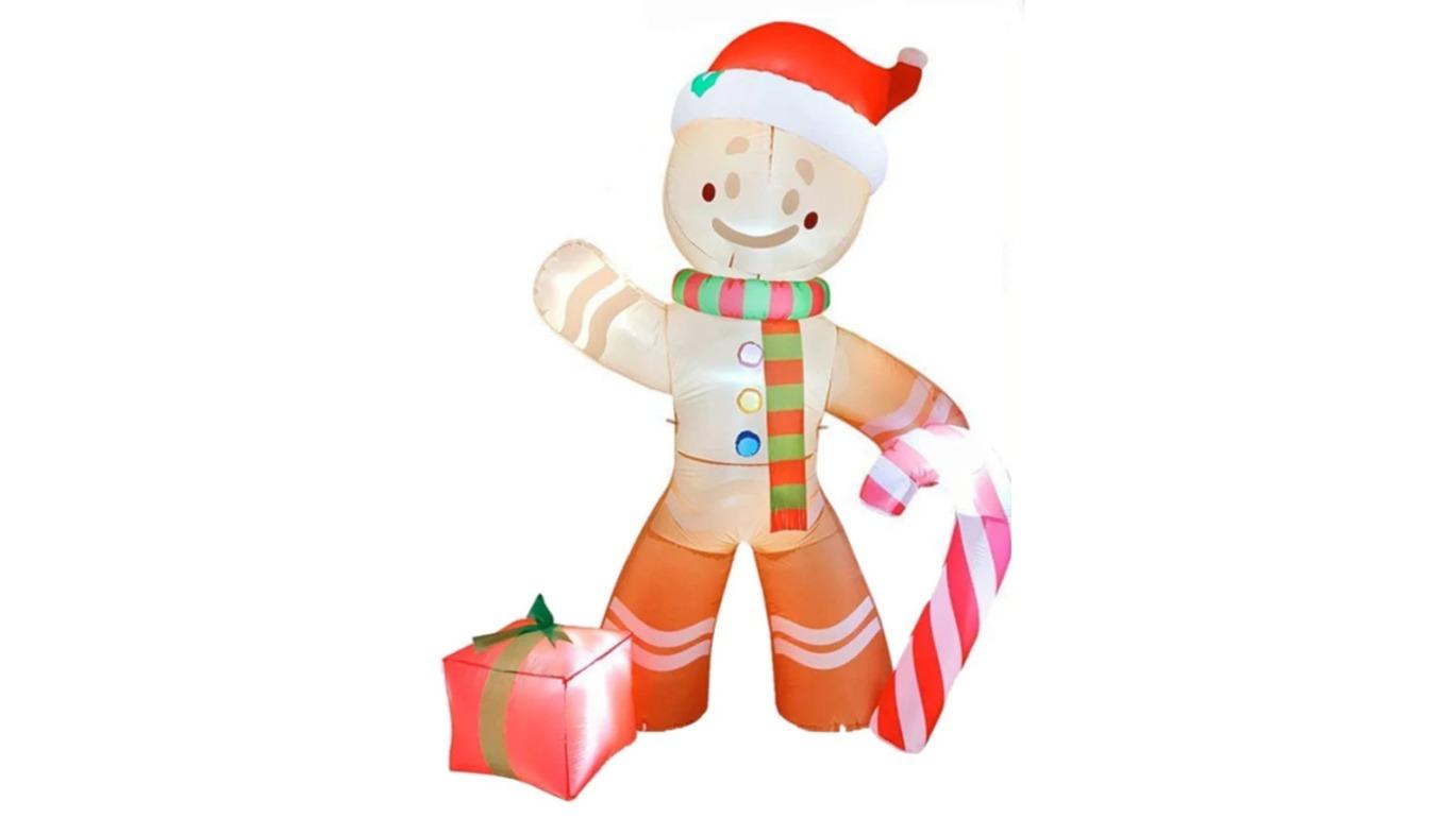 NNEOBA Christmas Inflatable Gingerbread Man with LED Decoration - 2.4metre