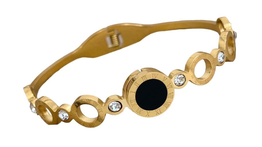 NNEOBA Stylish Roman Numeral Bangle - Black/Gold