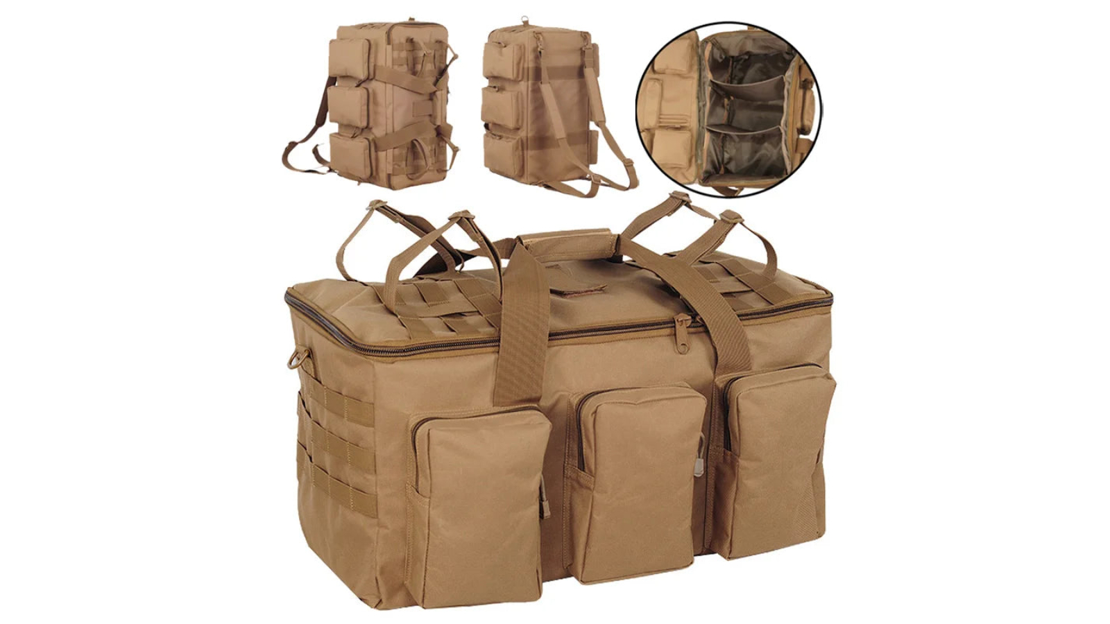NNEOBA 55 Litre Tactical Duffel Travel Backpack - Khaki