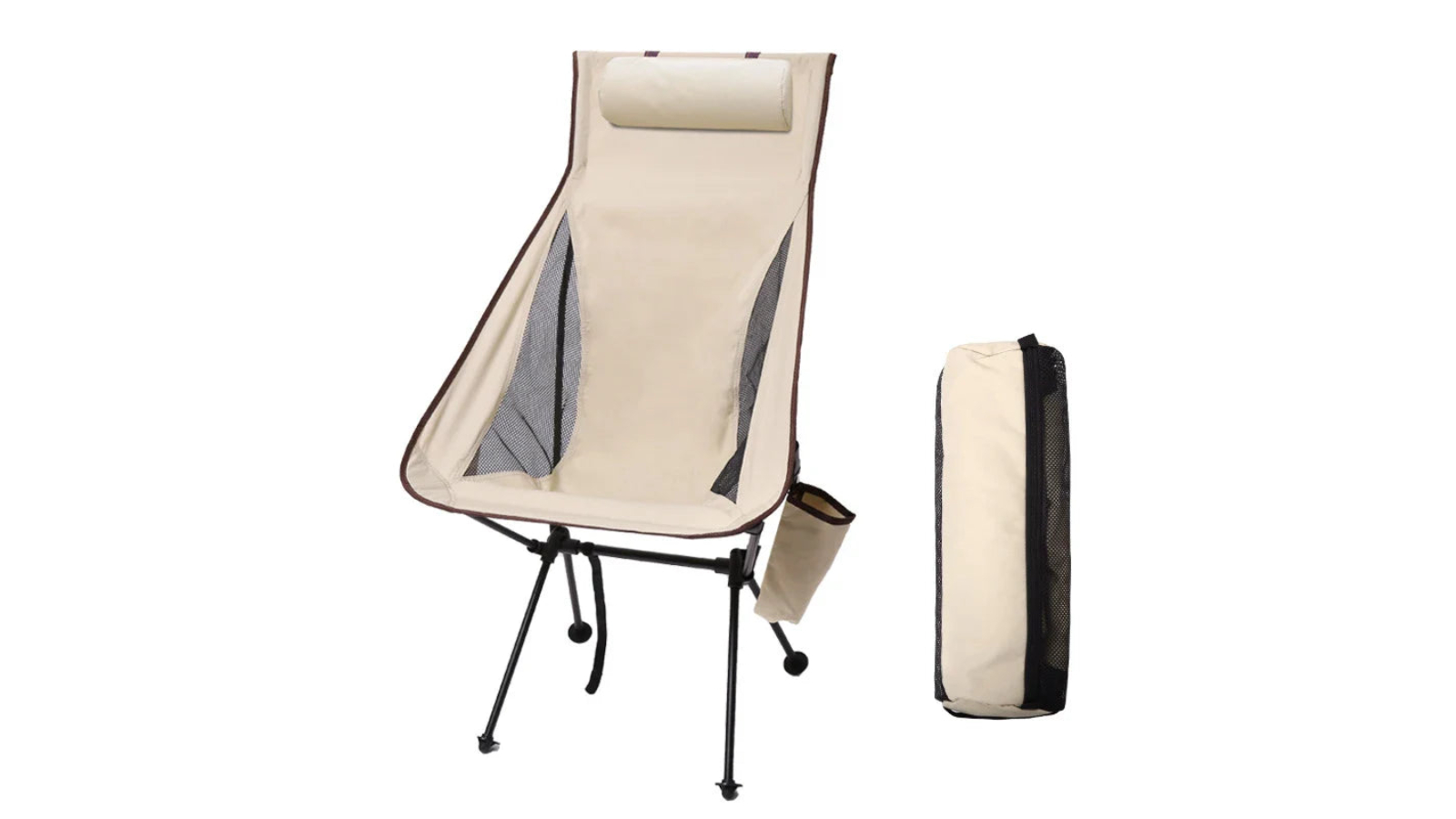 NNEOBA Portable Folding Camping Chair with Headrest - Beige