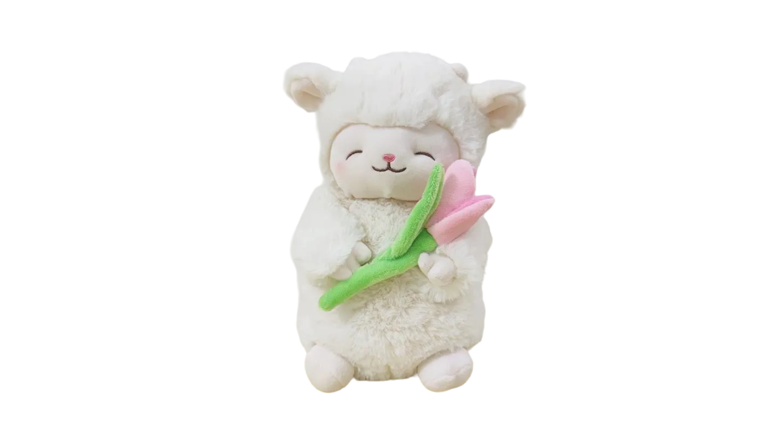 NNEOBA Kawaii Sheep Lamb Plush with Tulip Flower - White
