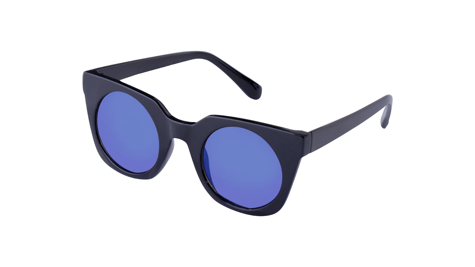 Defy Fashion Angular Cateye Sunglasses - Black/Purple Mirror