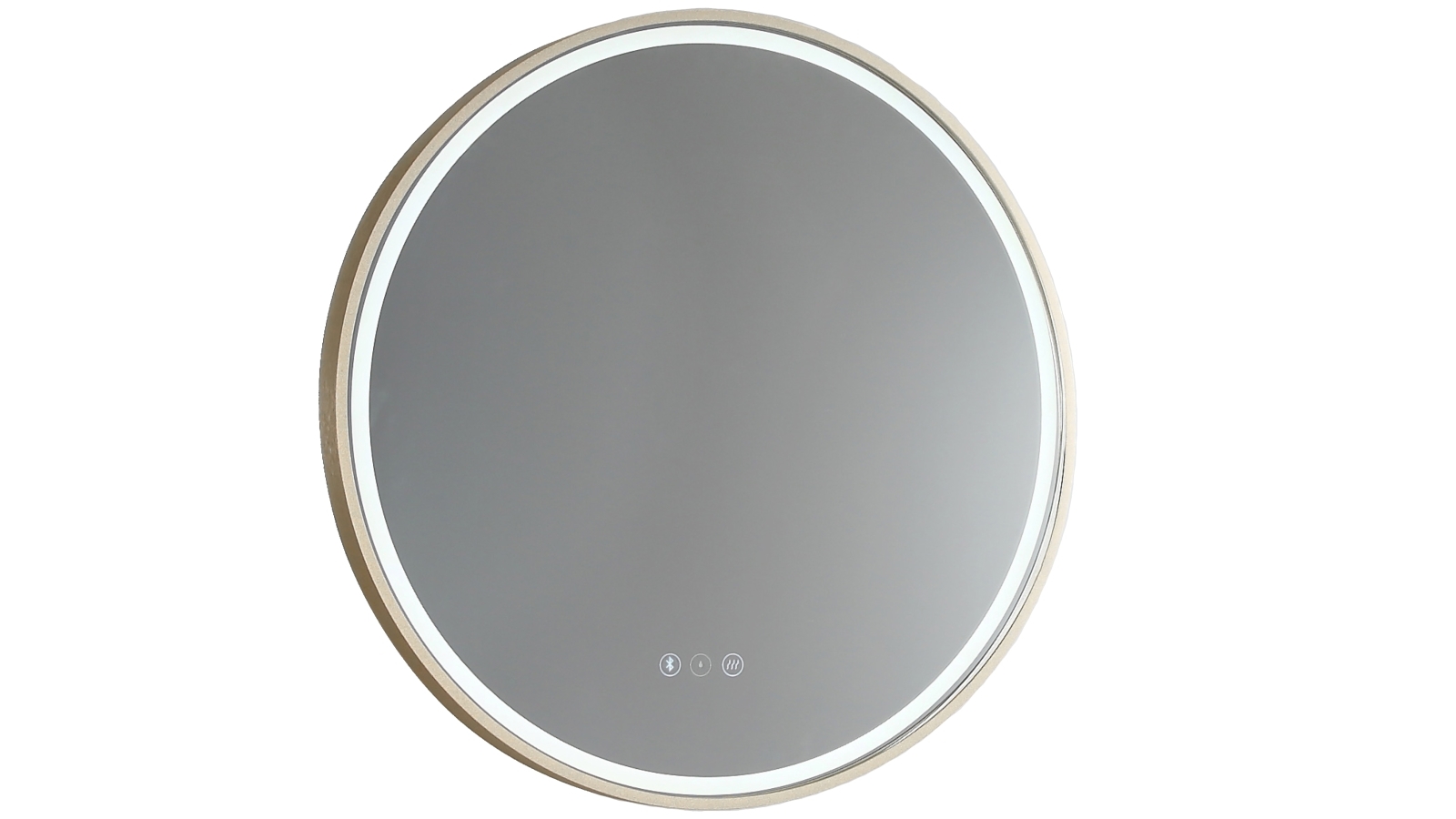 Remer Sphere 800mm Aluminium Frame Backlit LED Mirror with Demister & Bluetooth Speaker - Brushed Brass