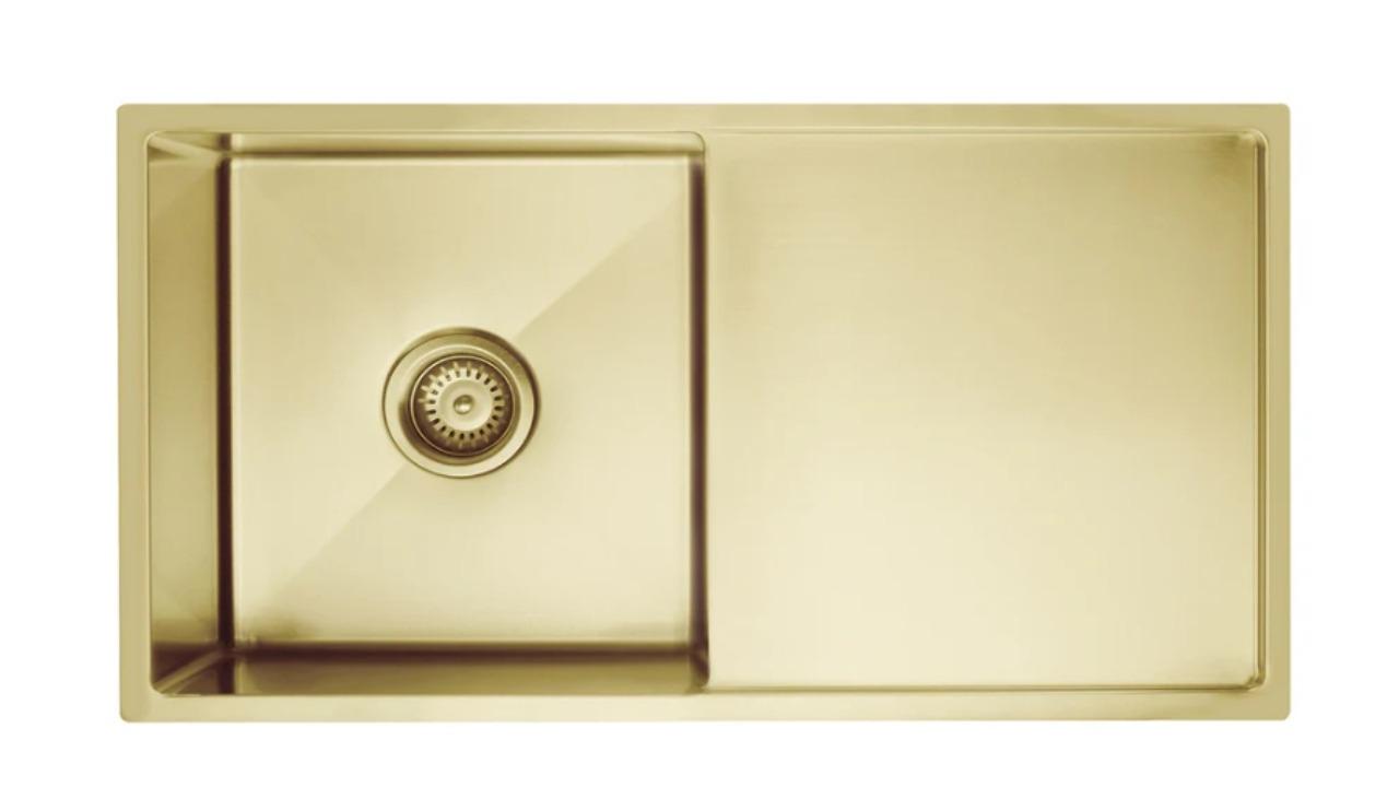 Meir Lavello Single Bowl and Drainboard 840x440mm Kitchen Sink - Brushed Bronze Gold