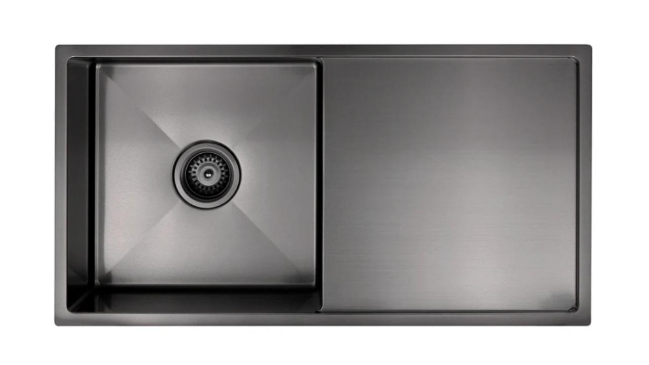 Meir Lavello Single Bowl and Drainboard 840x440mm Kitchen Sink - Gunmetal Black