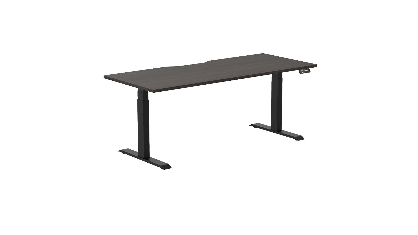 Desky 180 x 75cm Burnished Wood Dual Scalloped Melamine Sit Stand Desk - Matte Black