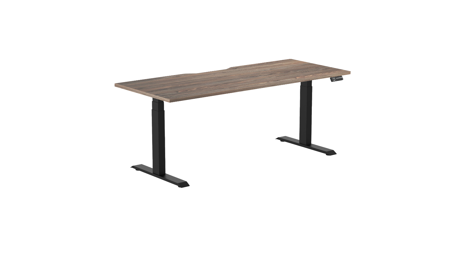 Desky 120 x 75cm Natural Walnut Dual Scalloped Melamine Sit Stand Desk - Matte Black
