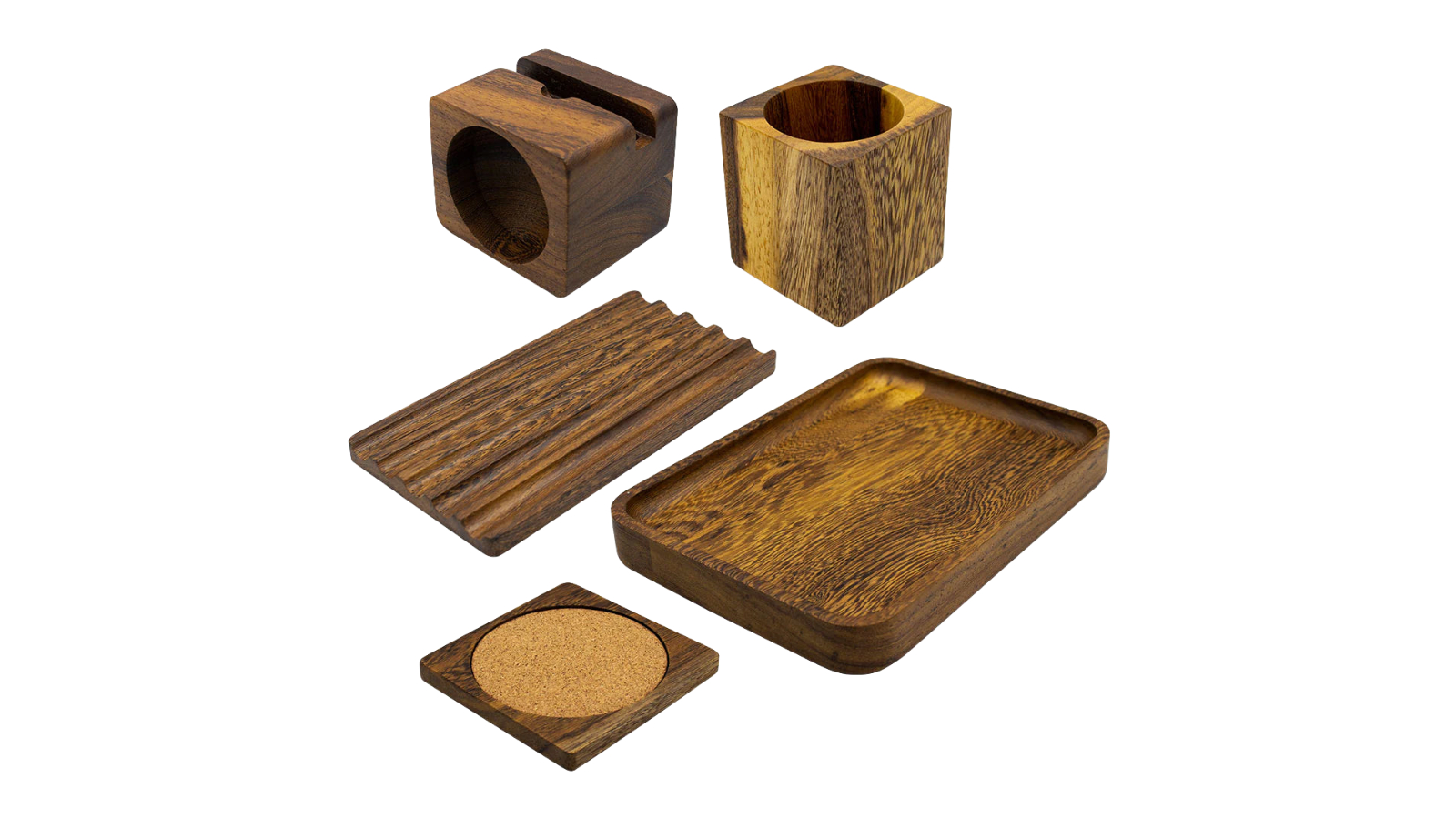 Desky Hardwood Pheasantwood Full Set Wooden Desk Accessories