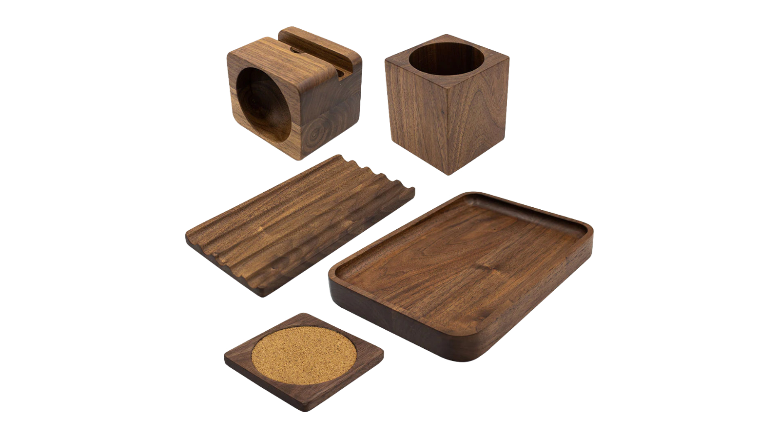 Desky Hardwood Full Set Desk Accessories - Walnut