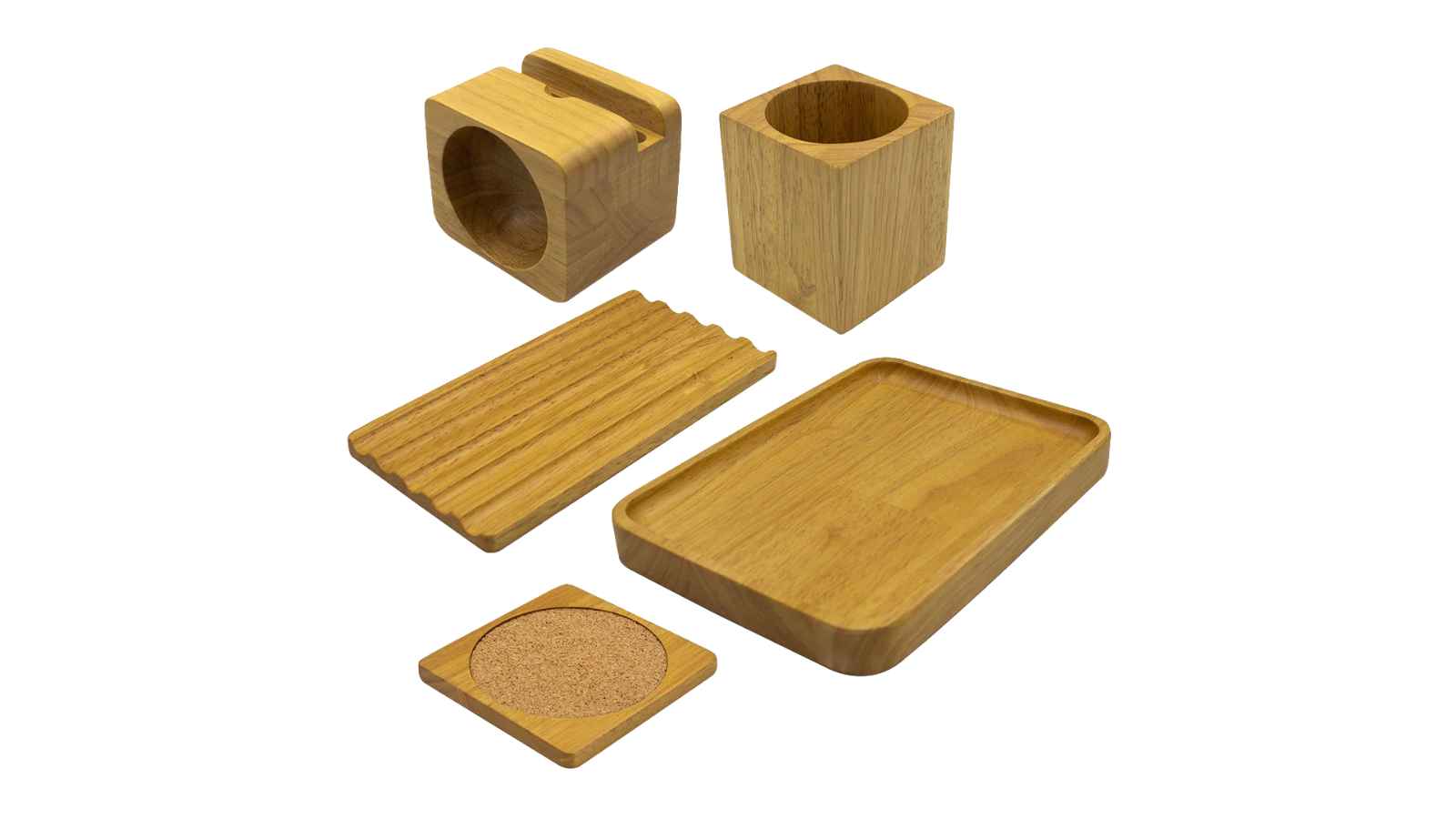 Desky Rubberwood Full Set Wooden Desk Accessories - Light Oak